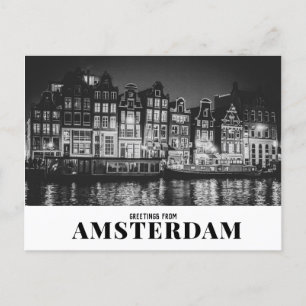 Carte Postale Salutations de Amsterdam Black & White Night