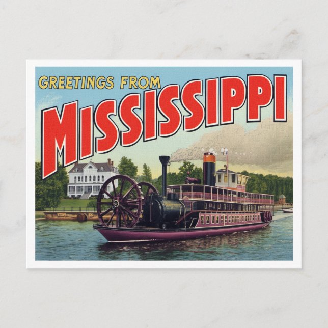 Carte Postale Salutations de bateau à roue du Mississippi (Devant)