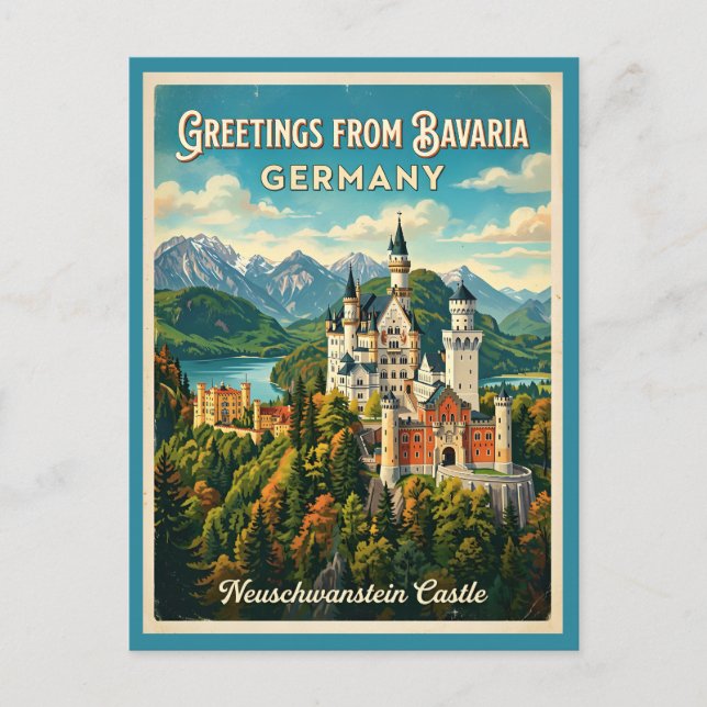 Carte Postale Salutations de Bavière Allemagne Neuschwanstein  (Devant)
