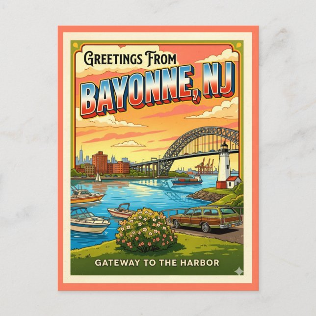 Carte Postale Salutations de Bayonne NJ Retro Gateway  (Devant)