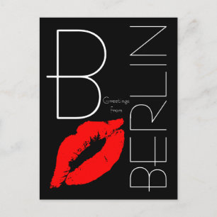 Carte Postale Salutations de Berlin Red Lipstick Kiss Black