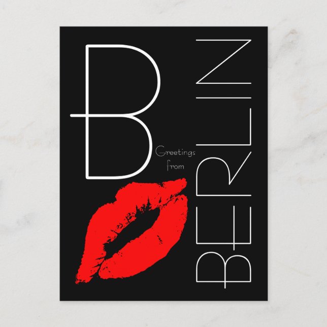 Carte Postale Salutations de Berlin Red Lipstick Kiss Black (Devant)