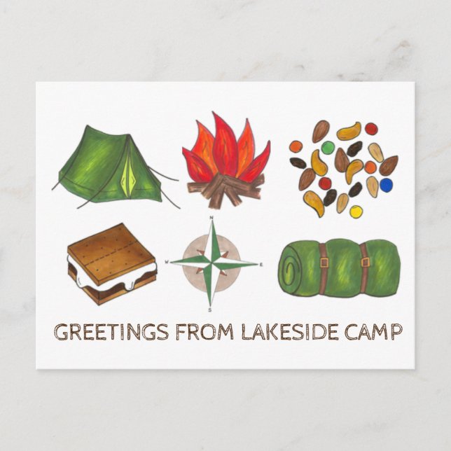 Carte Postale Salutations de Camp Campfire Tent Trail Mix S'more (Devant)