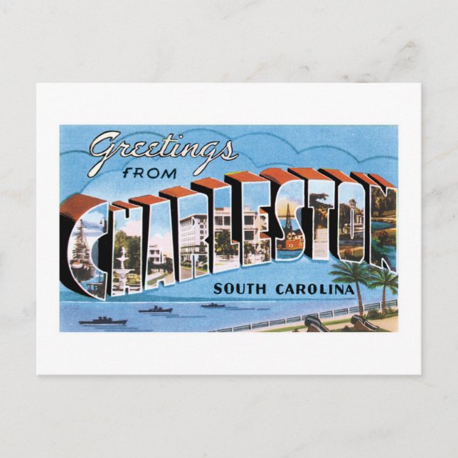 Carte Postale Salutations de Charleston, Caroline du Sud ! Vinta (Devant)