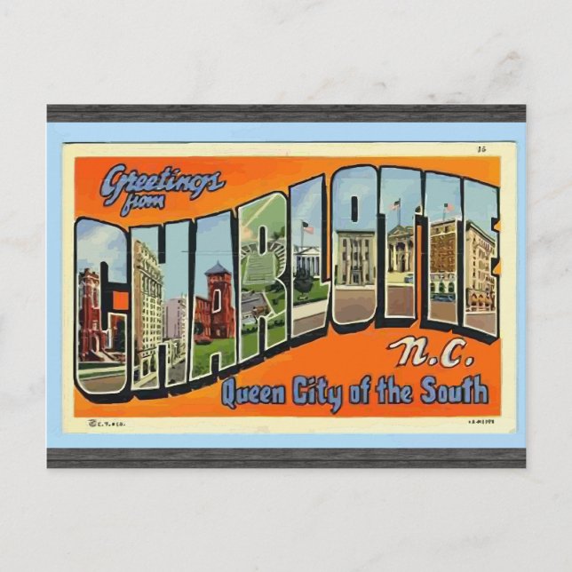 Carte Postale Salutations de Charlotte N.C., Vintage (Devant)