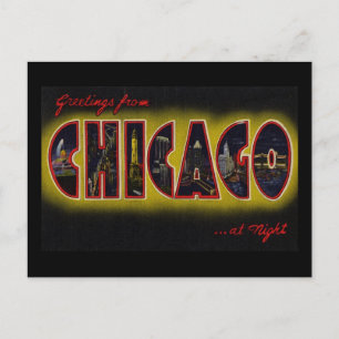 Carte Postale Salutations de Chicago Illinois à la nuit
