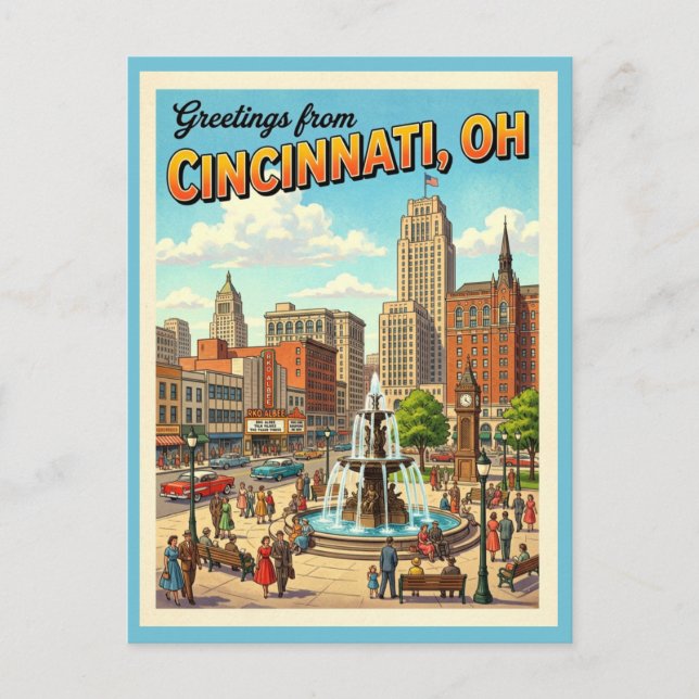 Carte Postale Salutations de Cincinnati Ohio Fountain Square  (Devant)