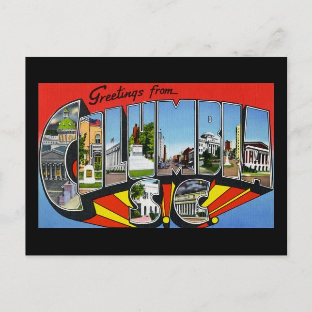 Carte Postale Salutations de Columbia Caroline du Sud (Devant)