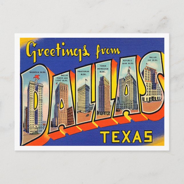 Carte Postale Salutations de Dallas, Vintage voyage du Texas (Devant)