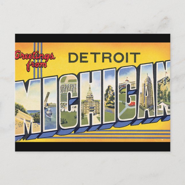 Carte Postale Salutations de Detroit Michigan_Vintage voyage (Devant)