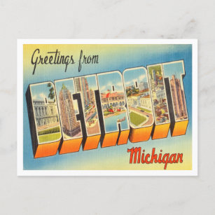 Carte Postale Salutations de Detroit, Vintage voyage du Michigan