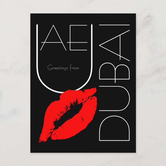 Carte Postale Salutations de Dubai Red Lipstick Kiss Black (Devant)