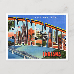 Carte Postale Salutations de Evansville, Vintage voyage de l'Ind