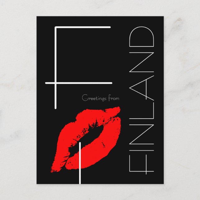 Carte Postale Salutations de Finlande Rouge Lipstick Kiss Noir (Devant)