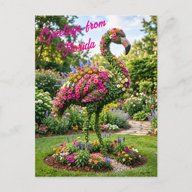 Carte Postale Salutations de Floride Flamingo Topiaire Tropical (Devant)