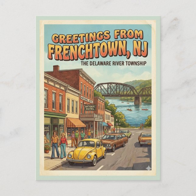 Carte Postale Salutations de Frenchtown NJ Rétro (Devant)