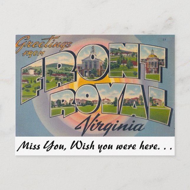 Carte Postale Salutations de Front Royal, Virginie (Devant)