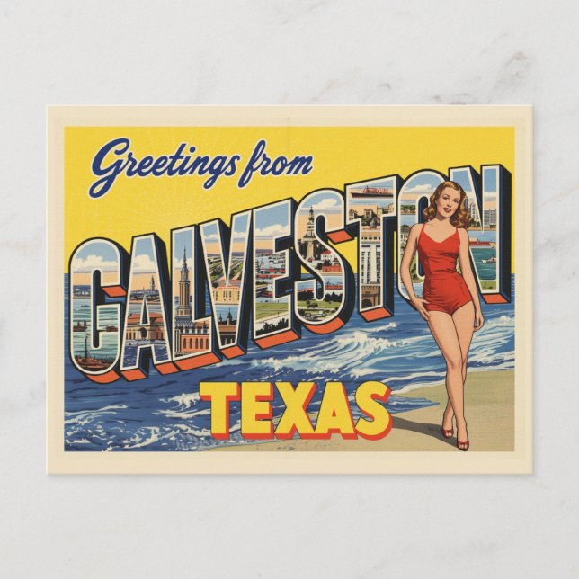 Carte Postale Salutations de Galveston Texas Vintage (Devant)