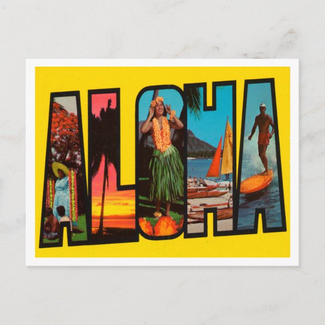Carte Postale Salutations de Hawaii, Vintage voyage Aloha (Devant)