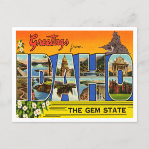 Carte Postale Salutations de Idaho, The Gem State Travel