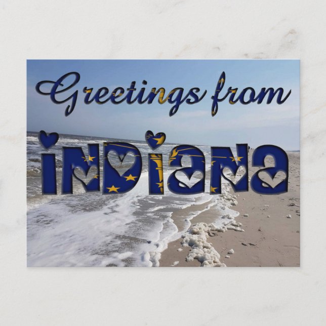 Carte Postale Salutations de Indiana State Flag Hearts USA (Devant)