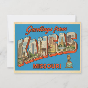 Carte Postale Salutations de Kansas City, Missouri Vintage