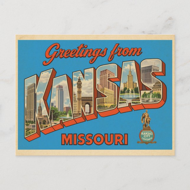Carte Postale Salutations de Kansas City, Missouri Vintage (Devant)