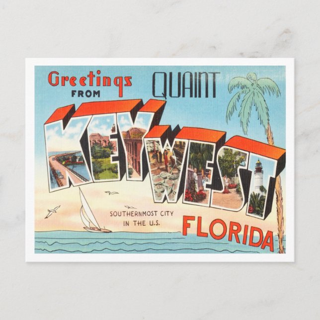 Carte Postale Salutations de Key West, Vintage voyage de Floride (Devant)