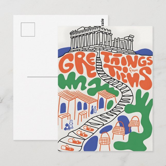 Carte Postale Salutations de la ville d'Athènes  (Devant / Derrière)