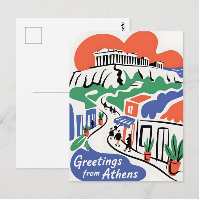 Carte Postale Salutations de la ville d'Athènes  (Devant / Derrière)