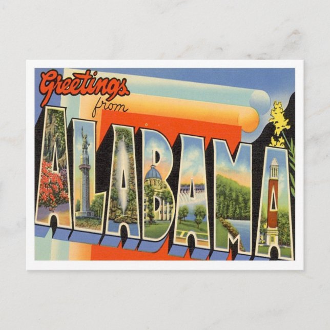 Carte Postale Salutations de l'Alabama Vintage (Devant)
