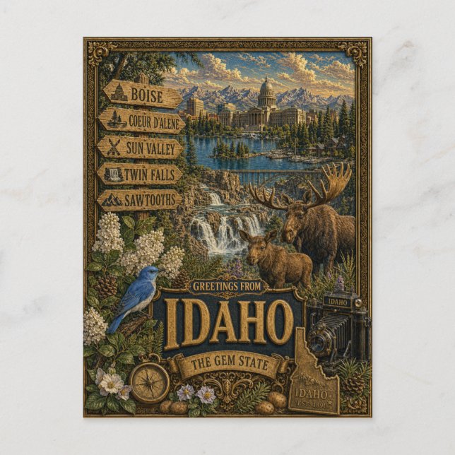 Carte Postale Salutations de l'Idaho | Art Rétro Vintage (Devant)