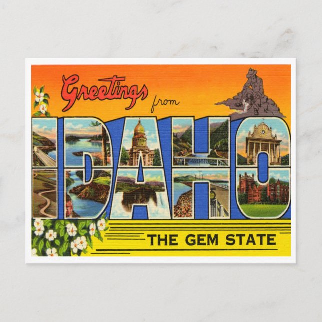 Carte Postale Salutations de l'Idaho, l'État de Gem (Devant)
