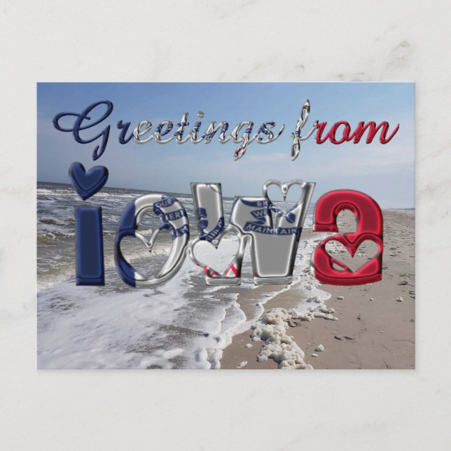 Carte Postale Salutations de l'Iowa State Flag Hearts USA (Devant)