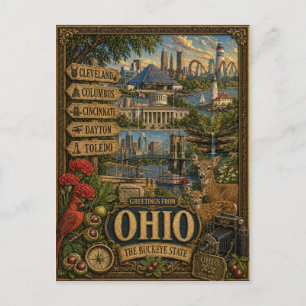 Carte Postale Salutations de l'Ohio Art Rétro Vintage