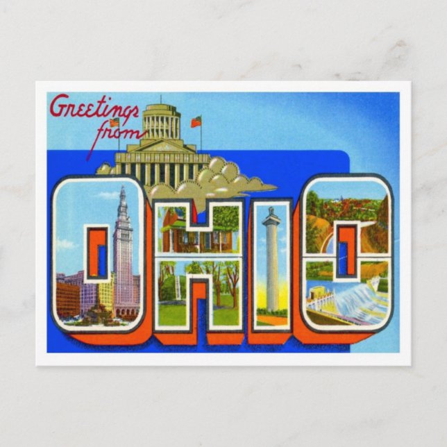 Carte Postale Salutations de l'Ohio depuis les États américains (Devant)