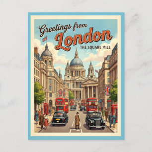 Carte Postale Salutations de Londres The Square Mile Rétro 1950s