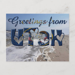 Carte Postale Salutations de l'Utah State Flag Hearts USA