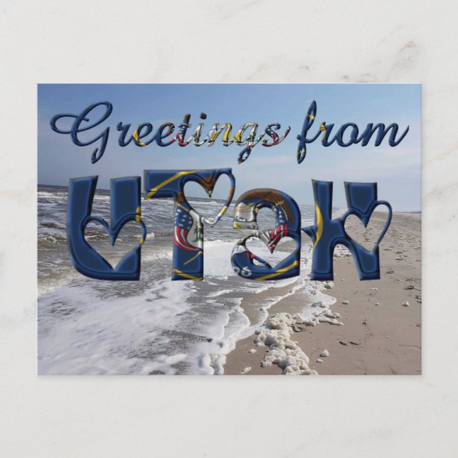 Carte Postale Salutations de l'Utah State Flag Hearts USA (Devant)