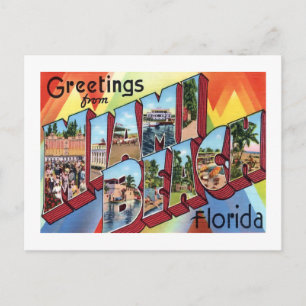 Carte Postale Salutations de Miami Beach Vintage Grande Lettre