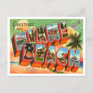 Carte Postale Salutations de Miami Beach, Vintage voyage de Flor