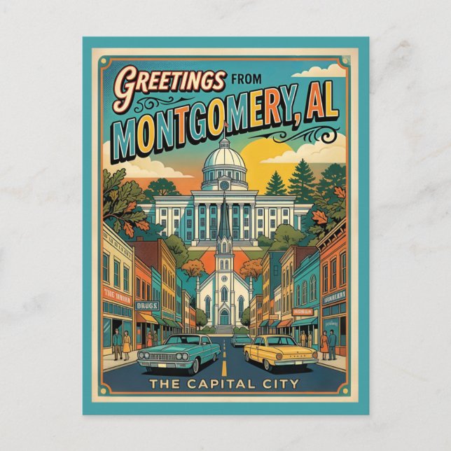 Carte Postale Salutations de Montgomery AL Rétro (Devant)