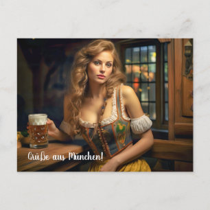 Carte Postale Salutations de Munich ! Ambiance de la bière