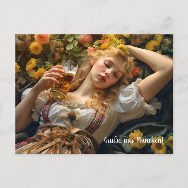 Carte Postale Salutations de Munich ! Ambiance de la bière (Devant)