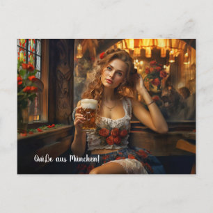 Carte Postale Salutations de Munich! Ambiance de tente à bière. 