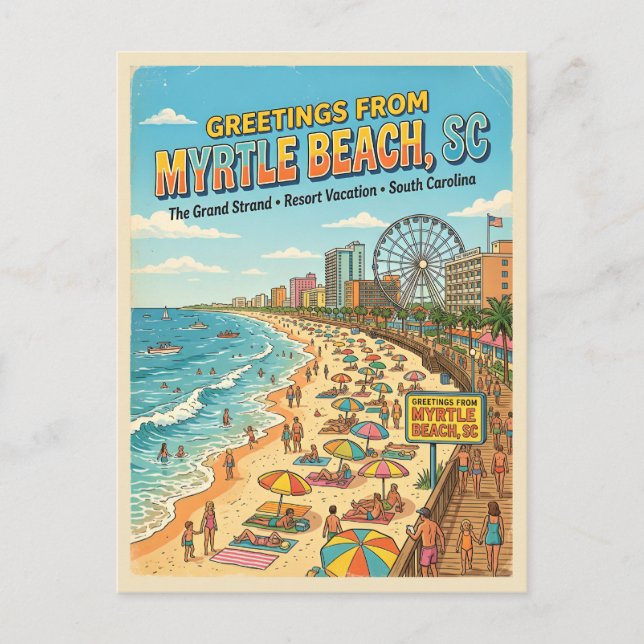 Carte Postale Salutations de Myrtle Beach SC Inspiré de l'ancien (Devant)