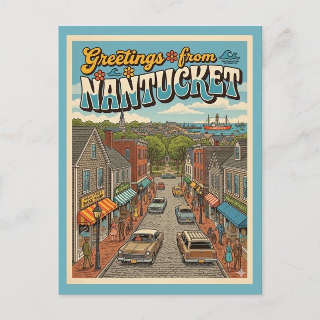 Carte Postale Salutations de Nantucket de style vintage (Devant)