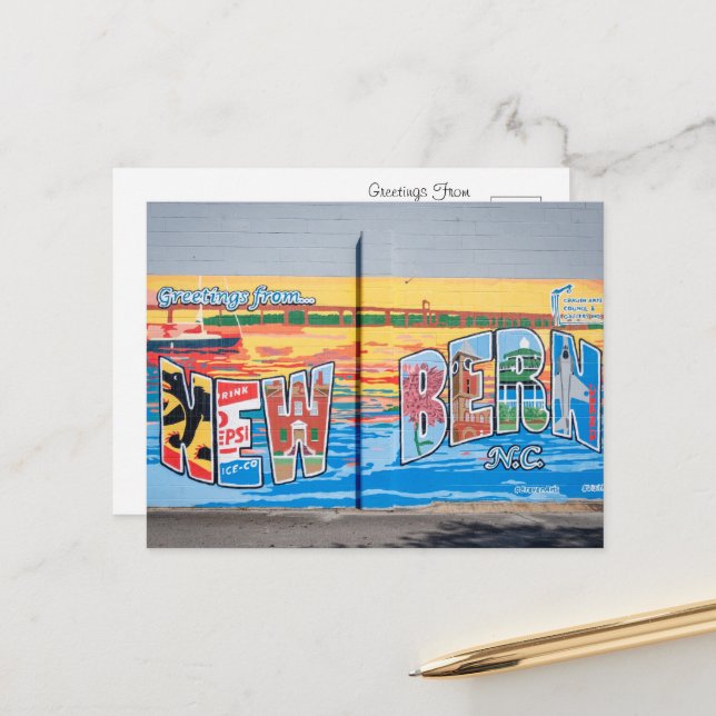 Carte Postale Salutations de New Bern, Caroline du Nord (Devant/Arrière en situation)