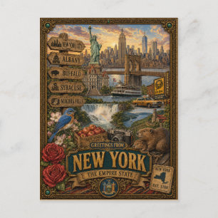Carte Postale Salutations de New York Art Rétro Vintage