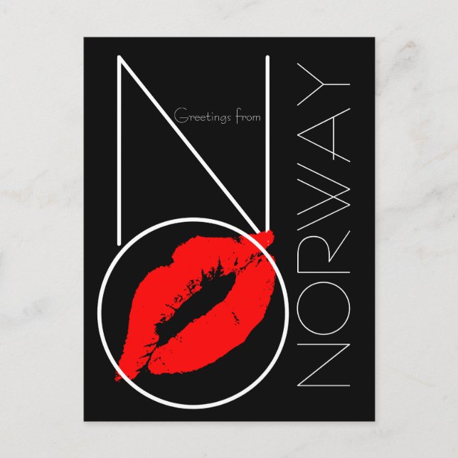 Carte Postale Salutations de Norvège Rouge Lipstick Kiss Black (Devant)